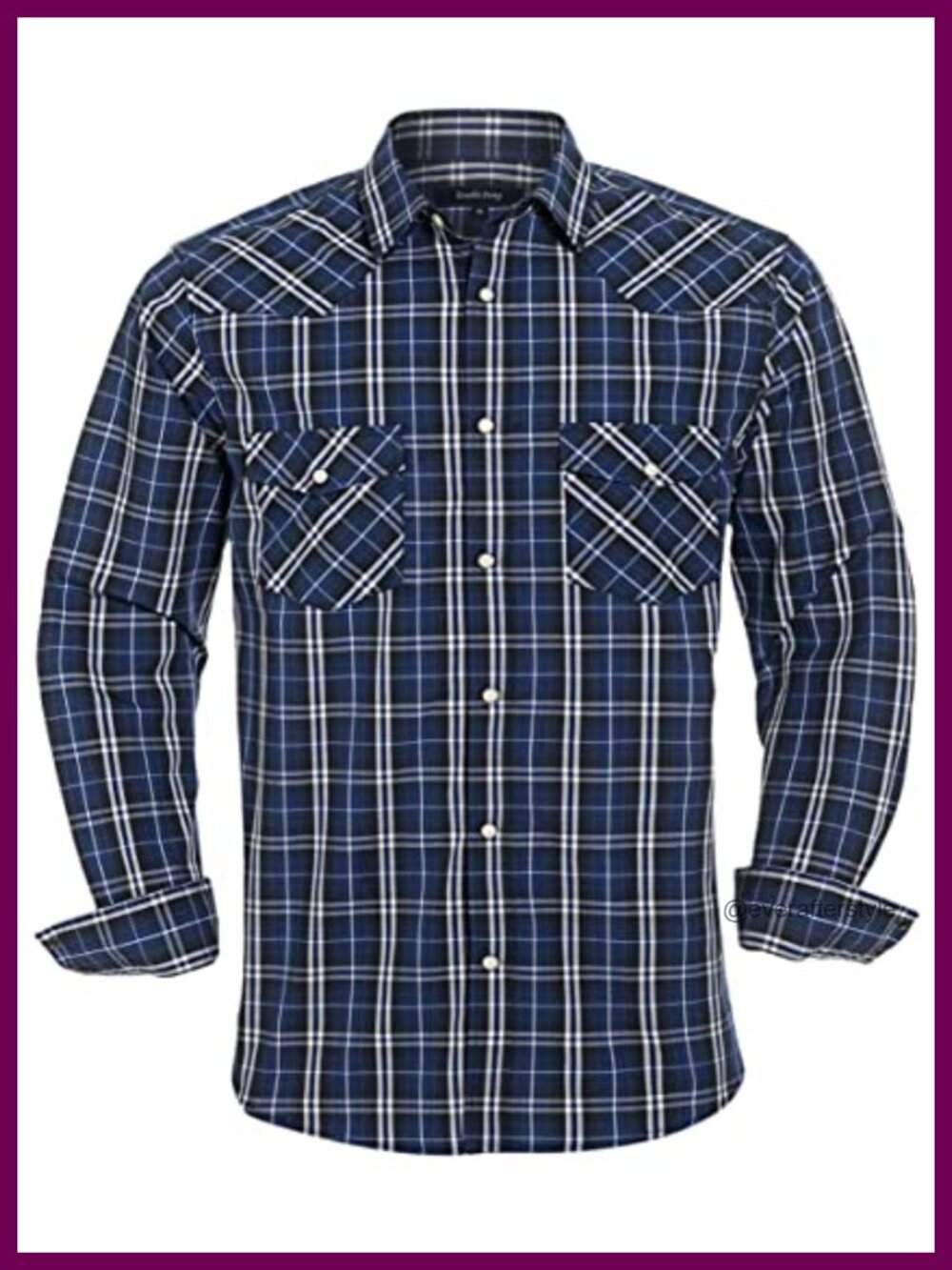 Western Cowboy Snap Button Plaid Long Sleeve Cotton Shirt